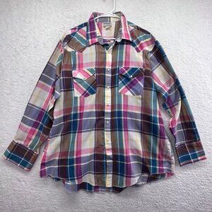Vintage Saddlebrook Mens Pearl Snap Western‎ Shirt Size XL Plaid Long Sleeve